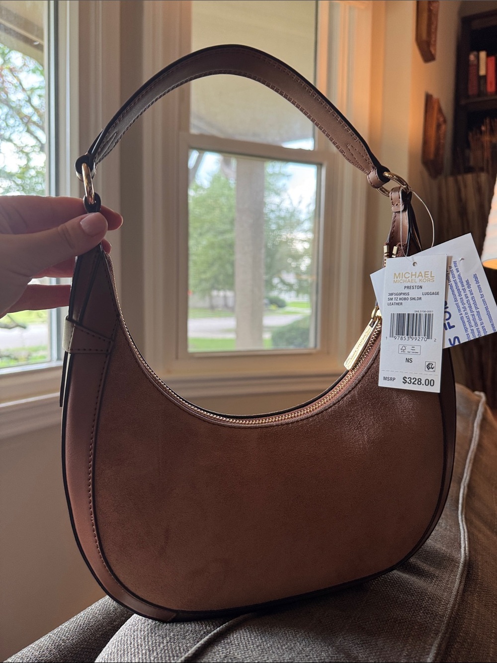 MICHAEL KORS Dusty Pink Suede Crescent Shoulder Bag - Picture 2 of 3